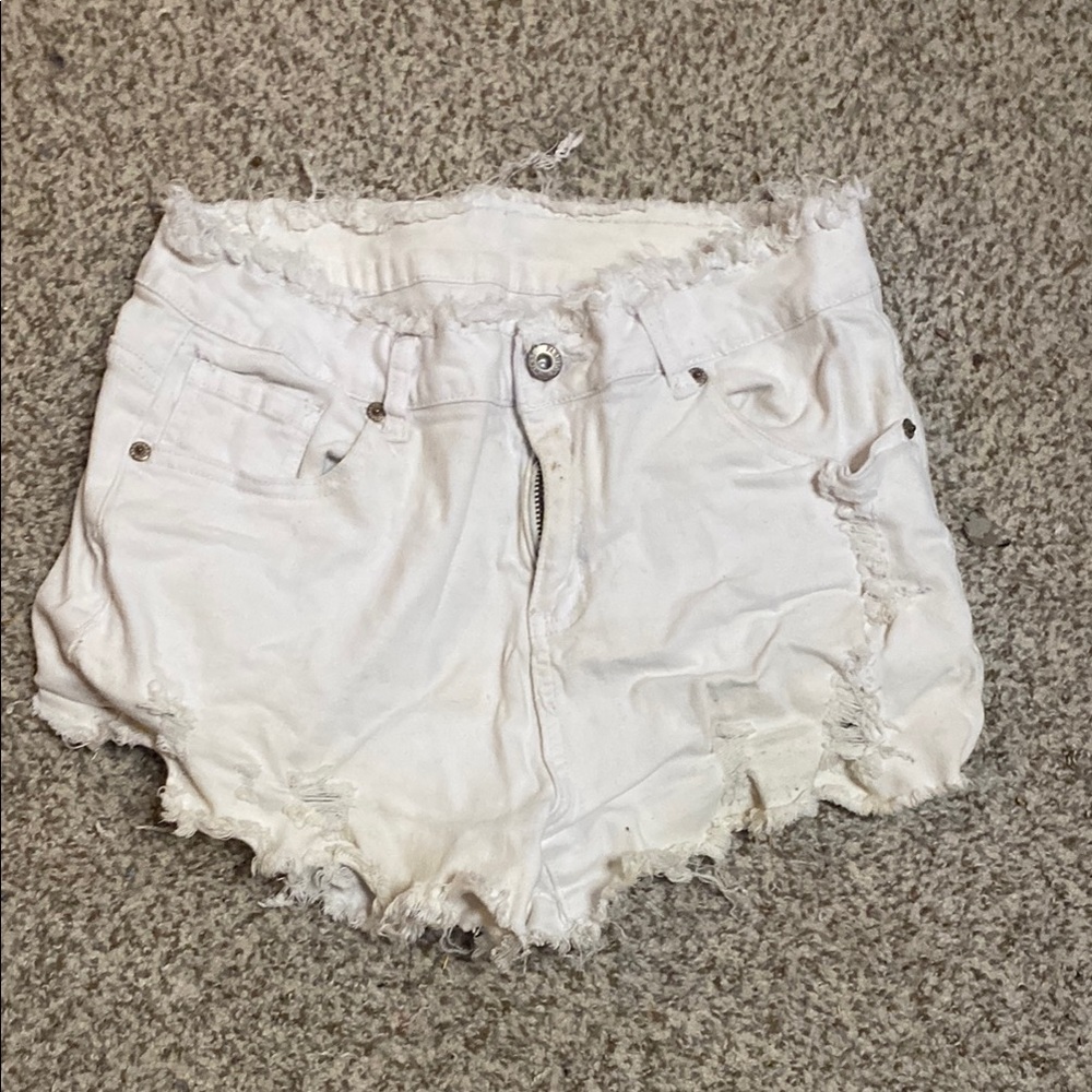 Women's White Distressed Shorts